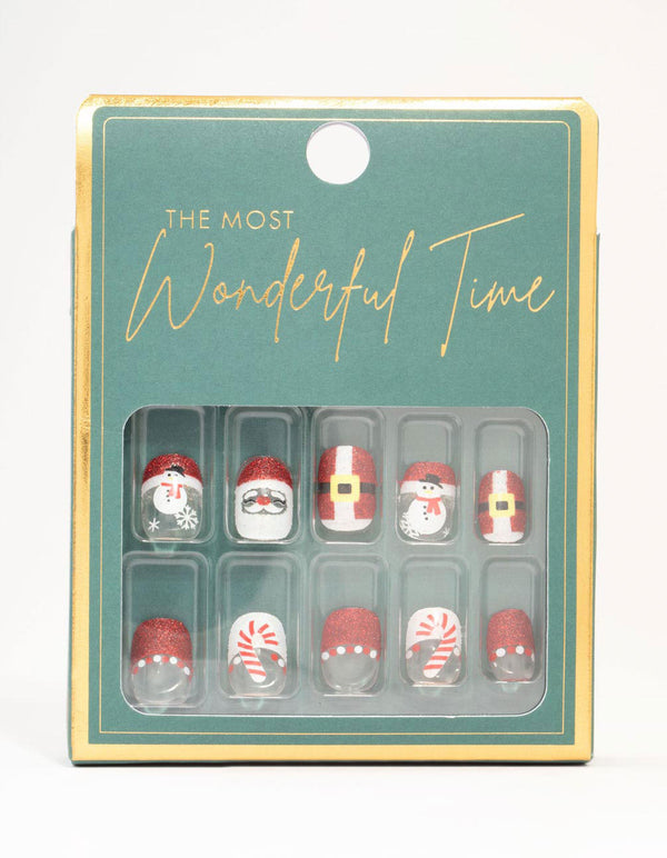 Red Candy Cane Press On Nail Set