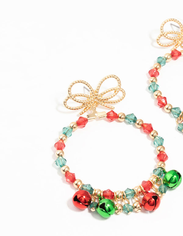Green & Red Festive Bell Hoop Drop Earrings