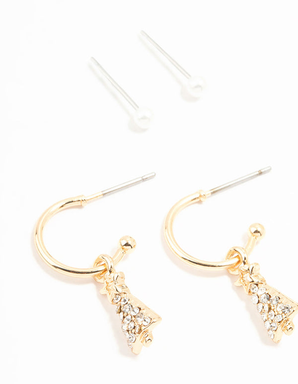 Gold Winter Mitten & Christmas Tree Earrings 6-Pack