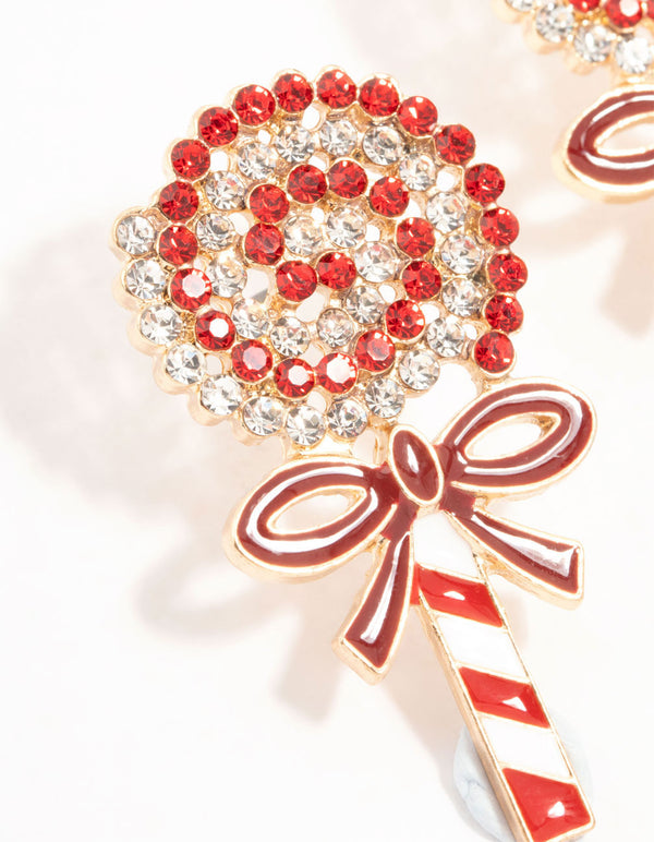 Red Lollypop Swirl Stud Earrings
