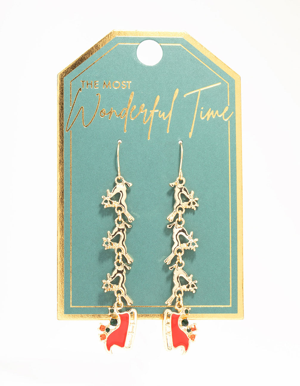 Gold Reindeer & Sleigh Drop Earrings
