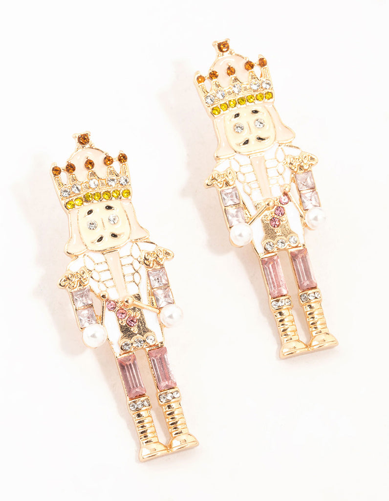 Nutcracker Enamel Stud Earrings in Pink/Red/White main image 0