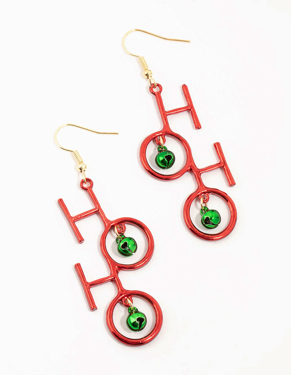 Red Coated Metal Ho Ho Ho Bell Drop Earrings