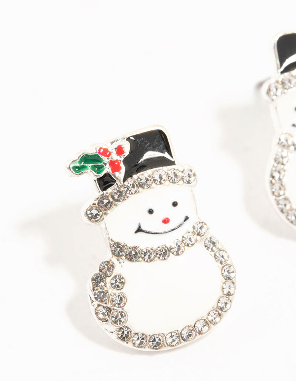 Diamante Snowman Silver Earrings