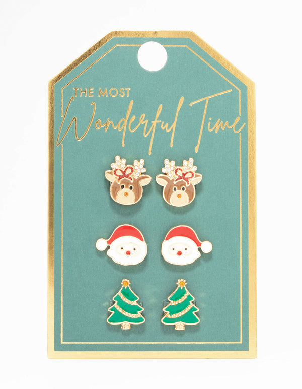 Santa, Reindeer & Tree Clip On Earrings 3-Pack