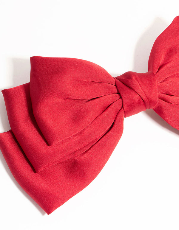 Red Pleated Fabric Bow Clip