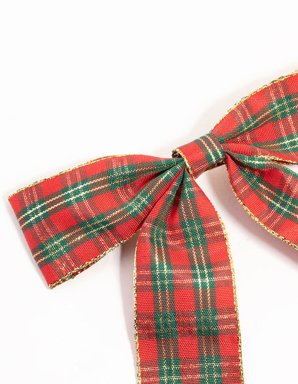 Red Tartan Fabric Bow Clip
