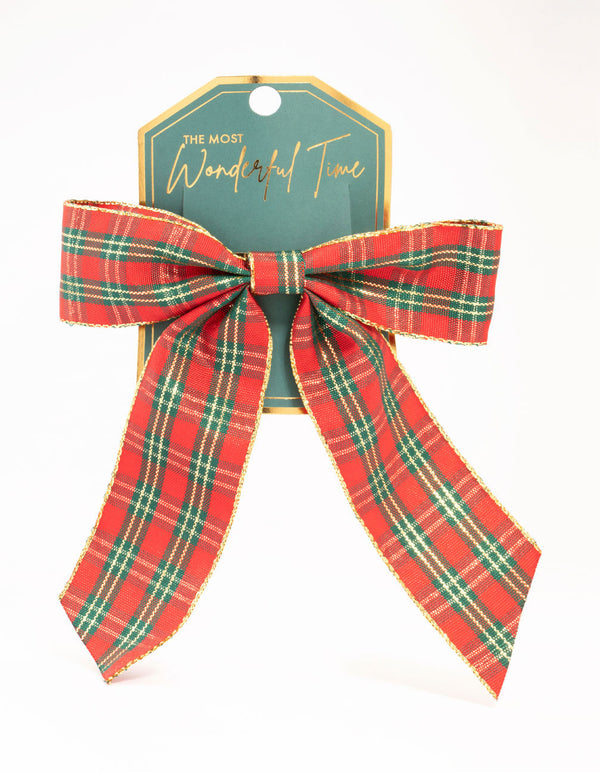 Red Tartan Fabric Bow Clip