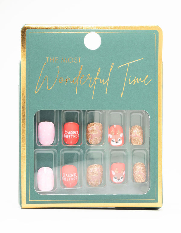 Red Reindeer Press On Nail Set