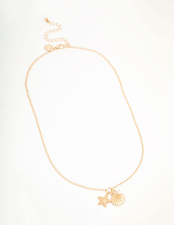 Gold Clam Shell & Starfish Necklace