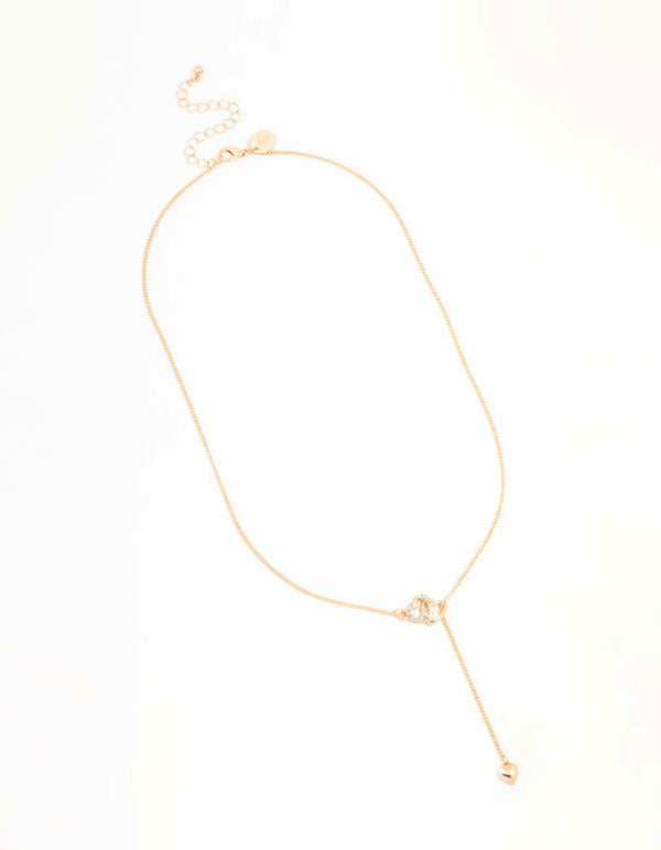 Gold Diamante Heart Link Y-Necklace