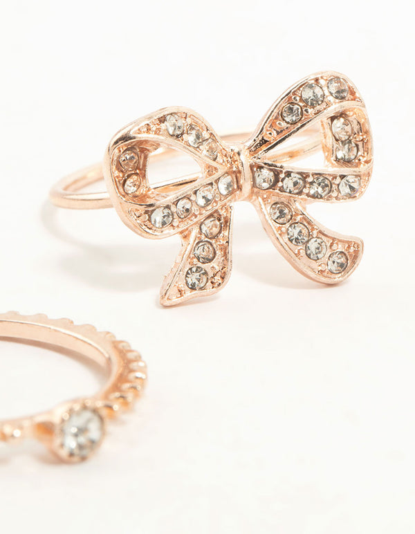 Rose Gold Precious Bow Ring 3-Pack