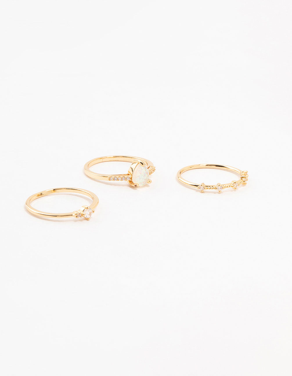 Gold Plated Elegant Pear Diamante Stacking Rings 3-Pack