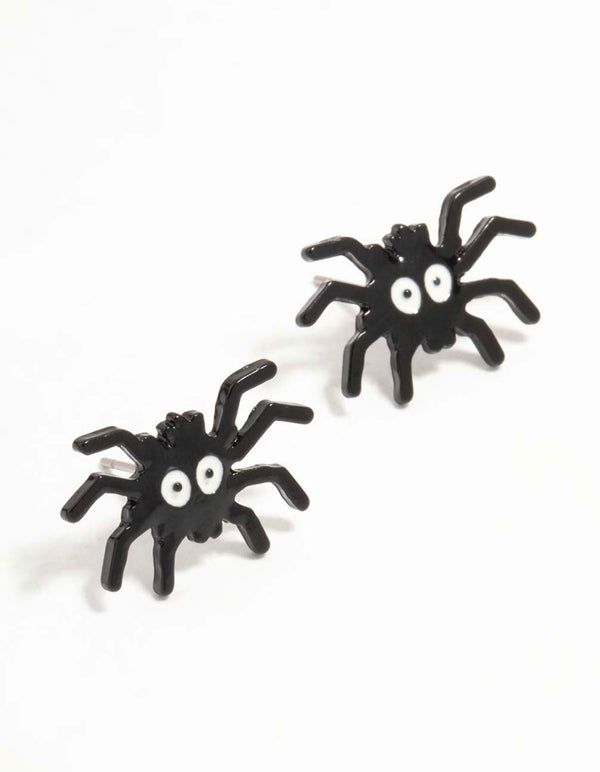 Black Spider Face Coated Metal Stud Earrings