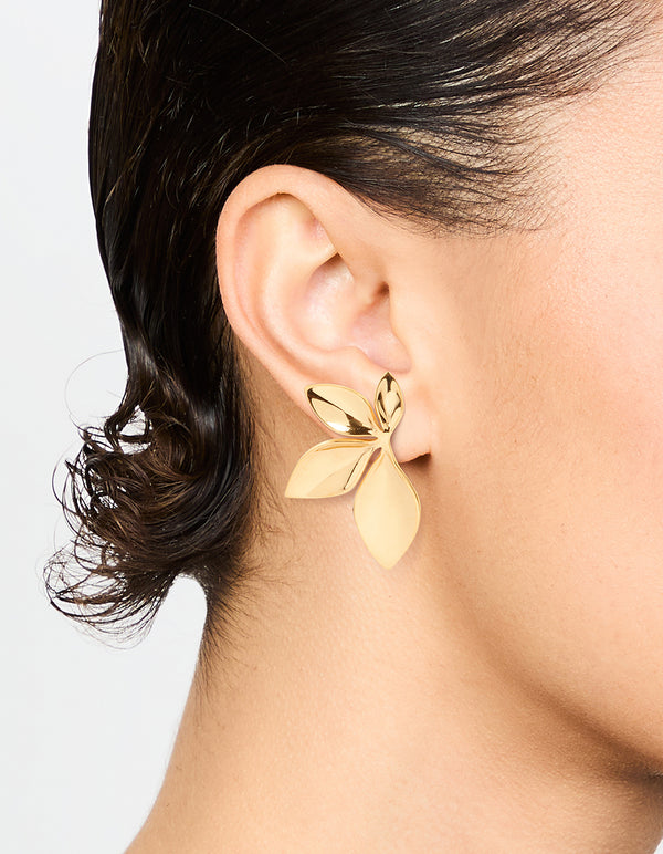 Waterproof Gold Plated Stainless Steel Leaf Cluster Stud Earrings