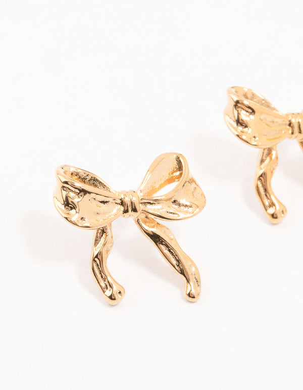 Waterproof Gold Plated Stainless Steel Molten Bow Stud Earrings