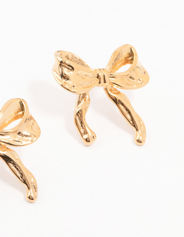 Waterproof Gold Plated Stainless Steel Molten Bow Stud Earrings