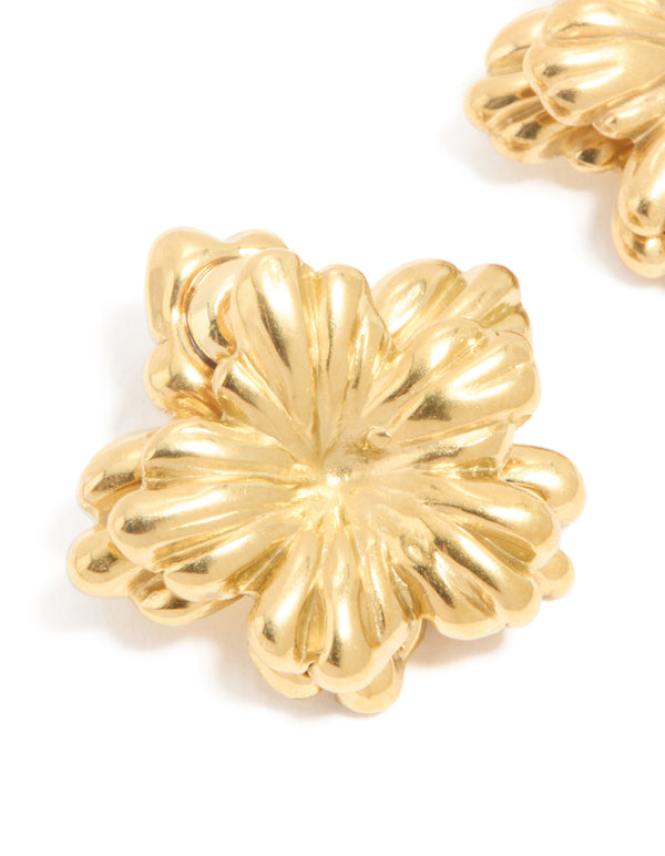 Waterproof Gold Plated Stainless Steel Floral Earrings