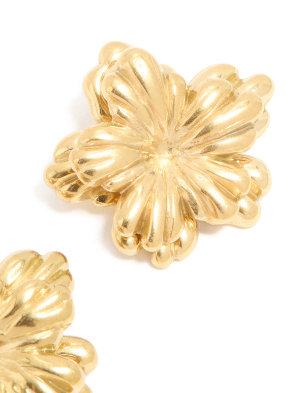 Waterproof Gold Plated Stainless Steel Floral Earrings
