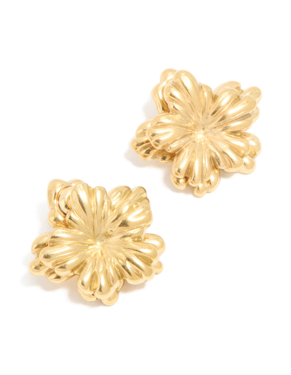 Waterproof Gold Plated Stainless Steel Floral Earrings