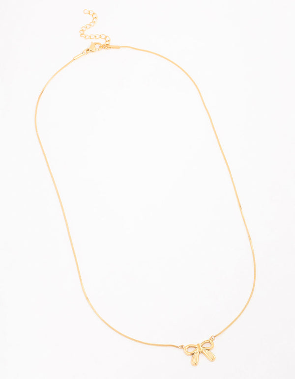 Waterproof Gold Plated Stainless Steel Pendant Bow Necklace