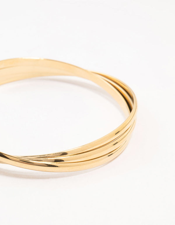 Waterproof Gold Plated Stainless Steel Twisted Ribbed Wrist Cuff