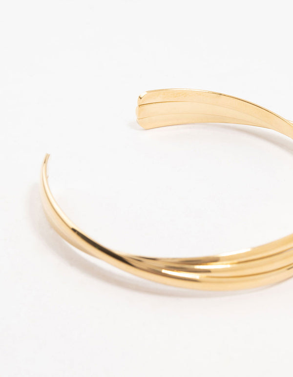 Waterproof Gold Plated Stainless Steel Twisted Ribbed Wrist Cuff