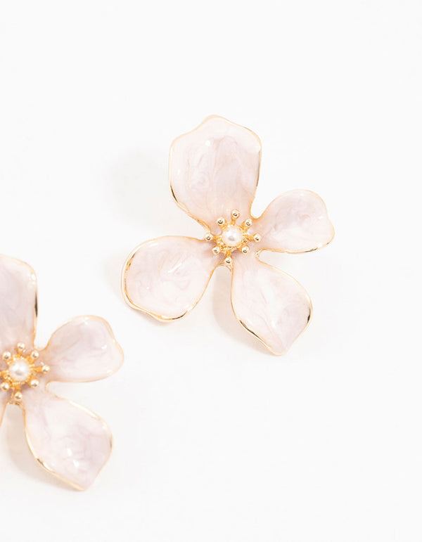 Small Pink Coated Flower Stud Earrings