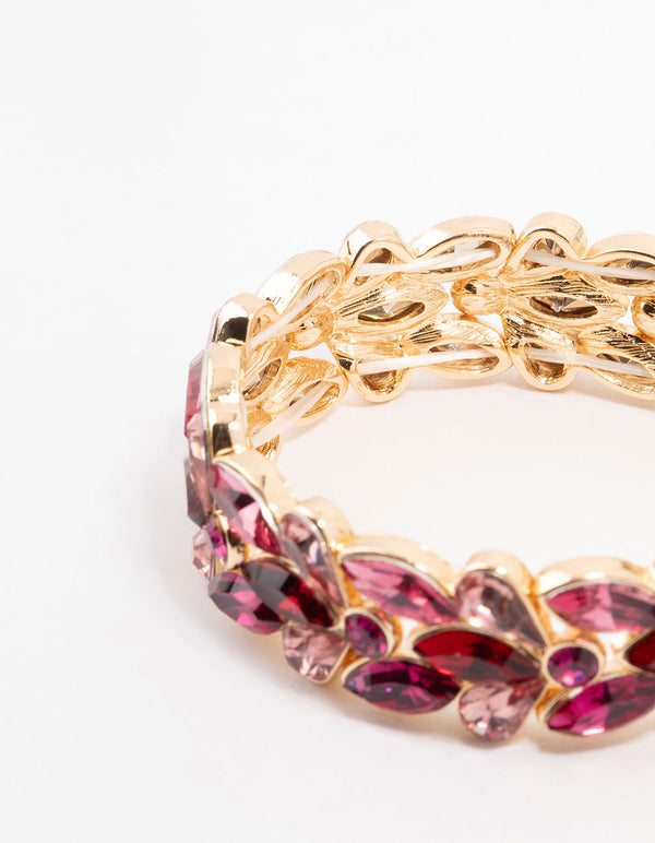Gold Pink & Red Stone Set Wrist Cuff