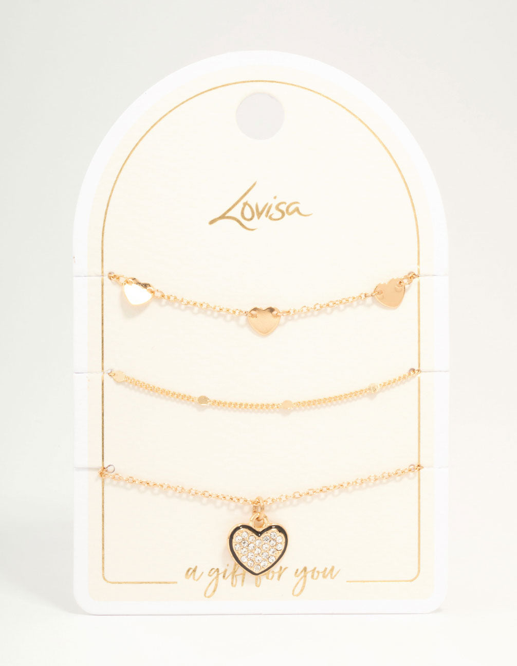 Gold Heart Diamante Bracelets 3-Pack