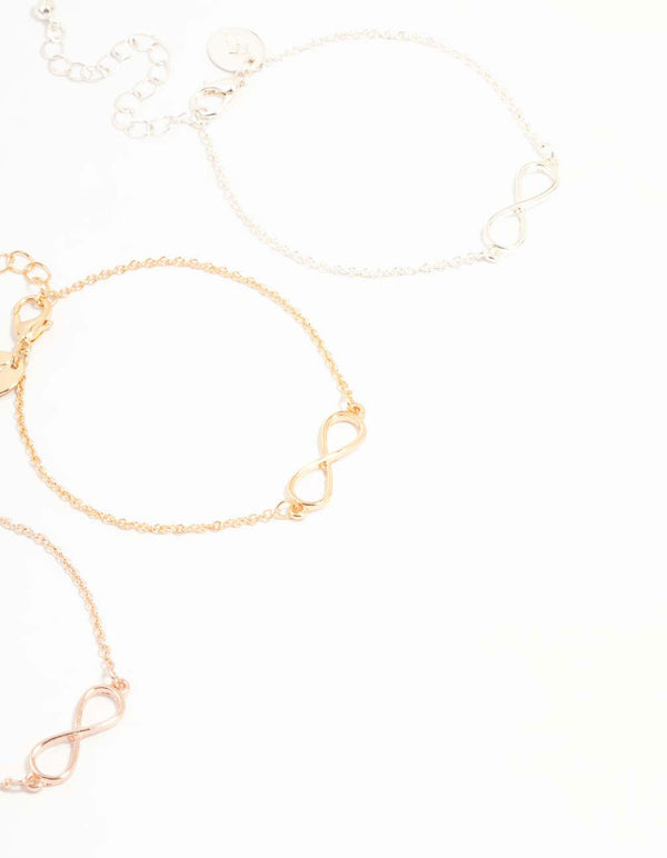 Mixed Metals Infinity Bracelets 3-Pack