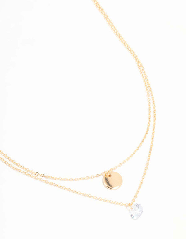 Gold Disc & Diamante Layered Necklace