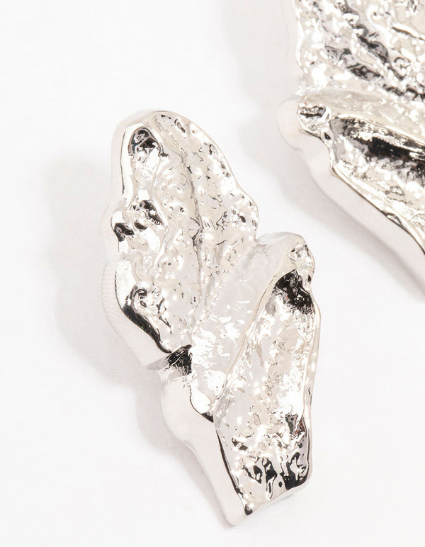 Silver Molten Square Oval Drop Earrings