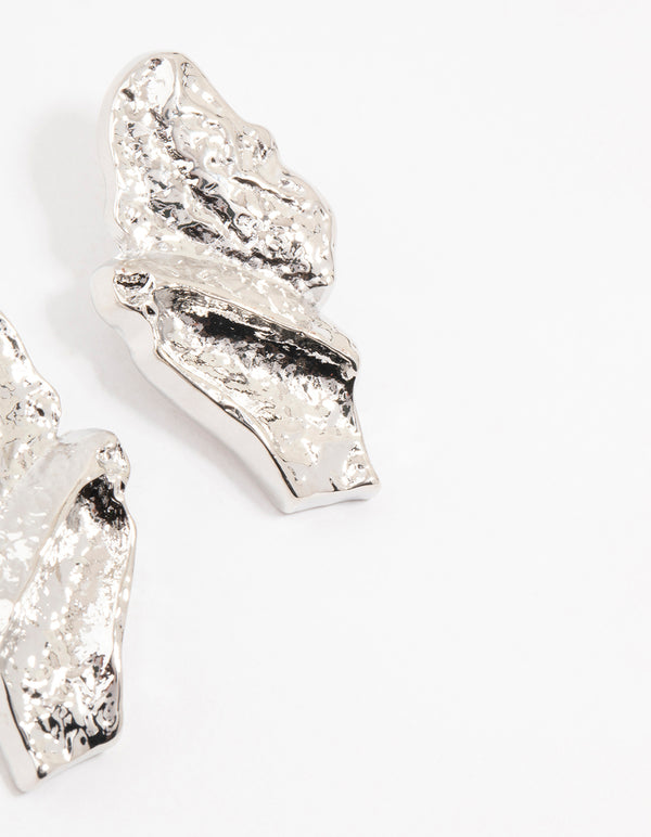 Silver Molten Square Oval Drop Earrings