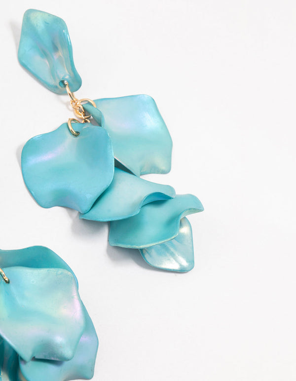 Light Blue Pearlised Petal Drop Earrings