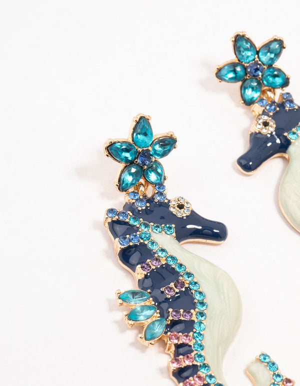 Blue Sea Horse Drop Earrings