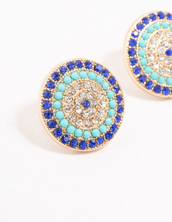 Blue Evil Eye Gold Stud Earrings