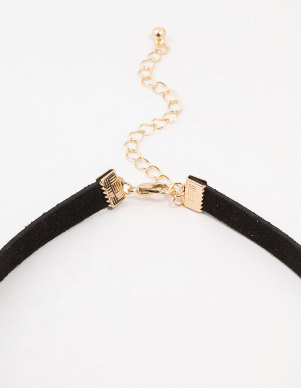 Gold & Black Pave Diamante Heart Choker