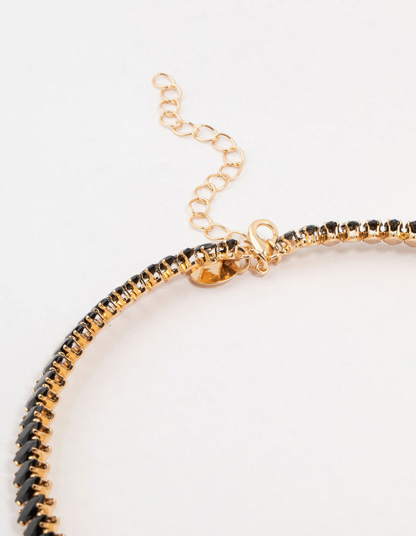 Gold Black Diamante Wrapped Stretch Choker