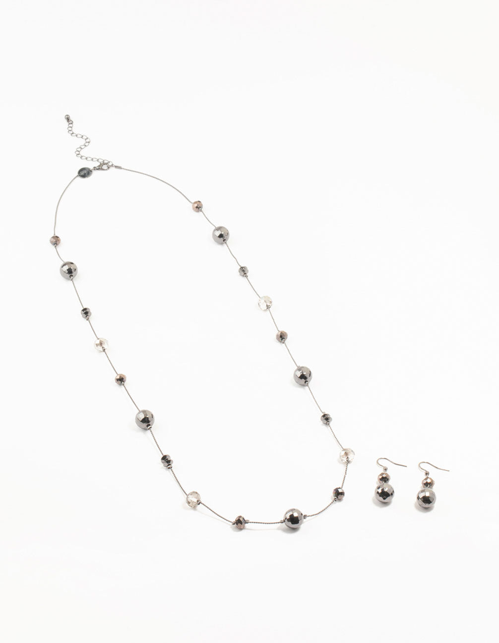 Gunmetal Disco Ball Station Necklace & Earrings Set