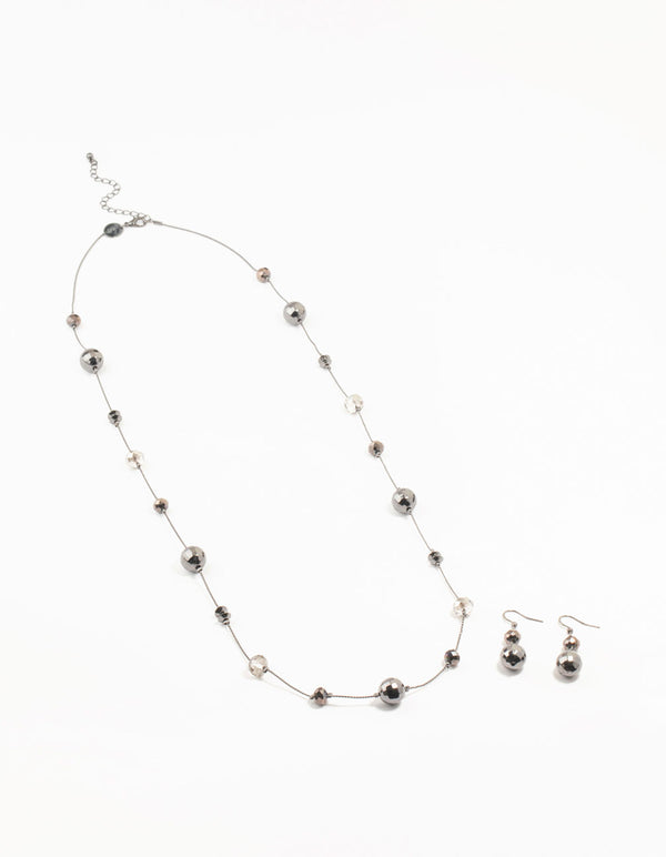 Gunmetal Disco Ball Station Necklace & Earrings Set