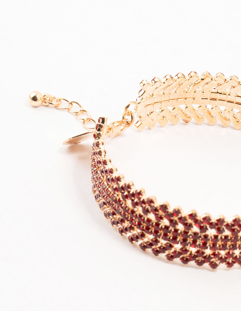 Gold & Red Spikey 4 Row Diamante Wrist Cuff