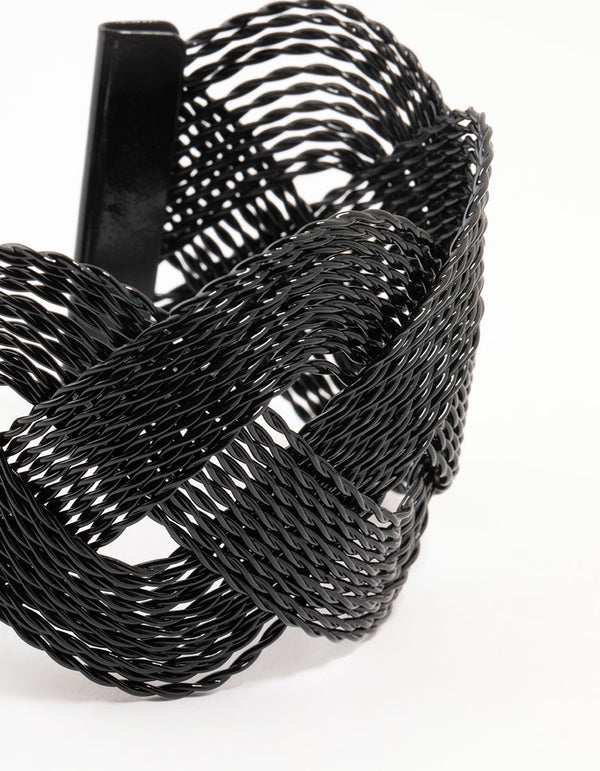 Black Coated Crossover Twisted Wrist Cuff