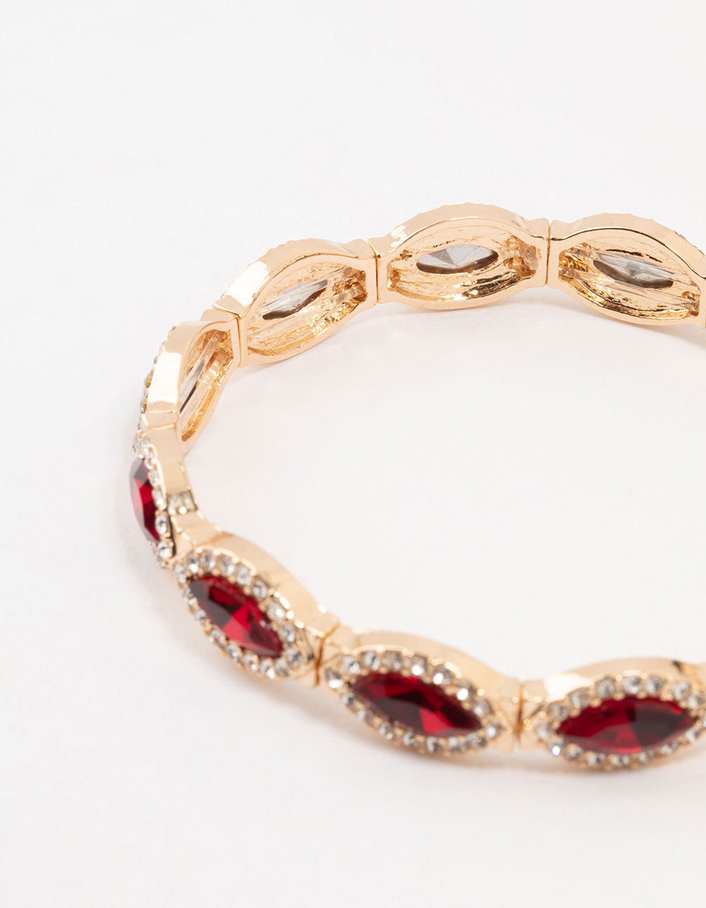 Gold Marquise Red Diamante Stretch Bracelet