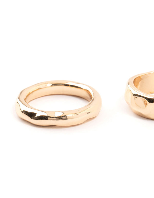 Gold Molten Thick Stacking Ring Pack
