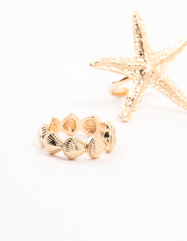 Gold Ocean Stacking Rings 3-Pack