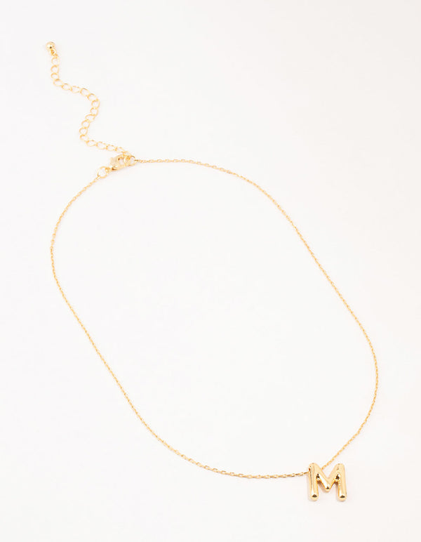 Gold Plated Bubble Letter M Necklace
