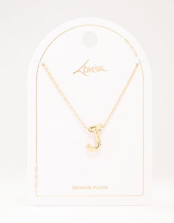 Gold Plated Bubble Letter J Necklace