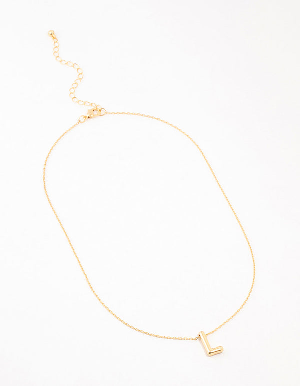 Gold Plated Bubble Letter L Necklace