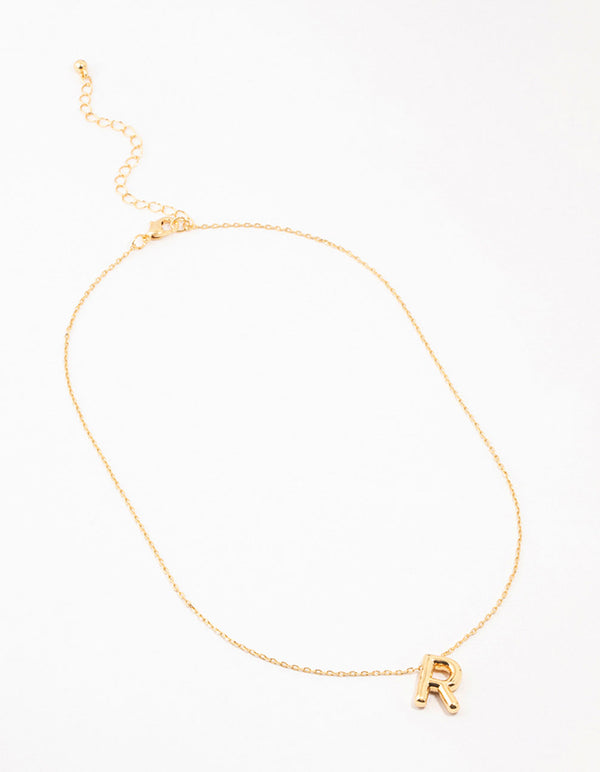 Gold Plated Bubble R Letter Necklace